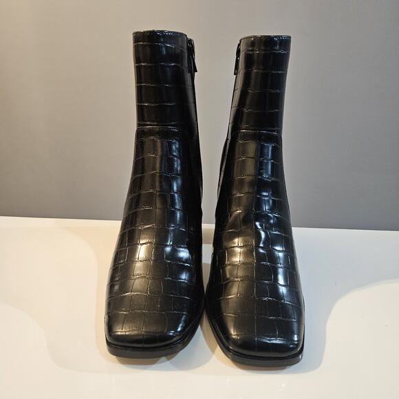 Lisa Vicky Nordstrom Boots Womens 8M Craze-V Platform Black Croco Block Heel - Picture 9 of 13